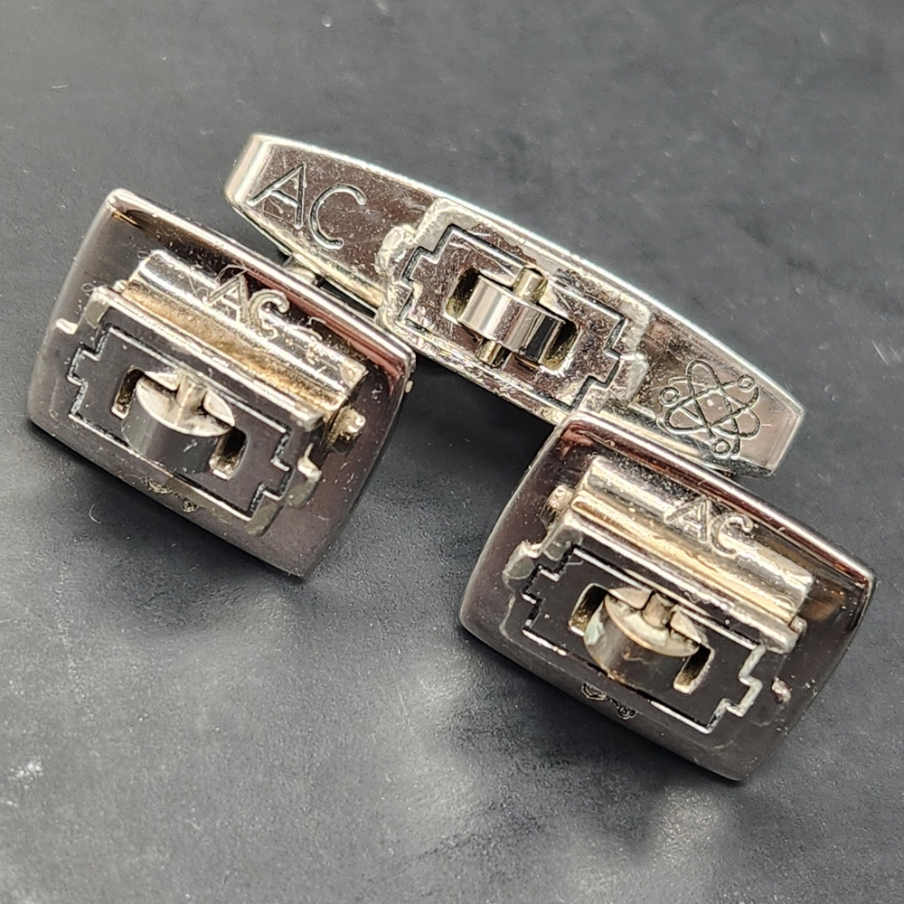 Vintage Balfour set cufflinks tie bar men's silver tone A C monogram atomic clip